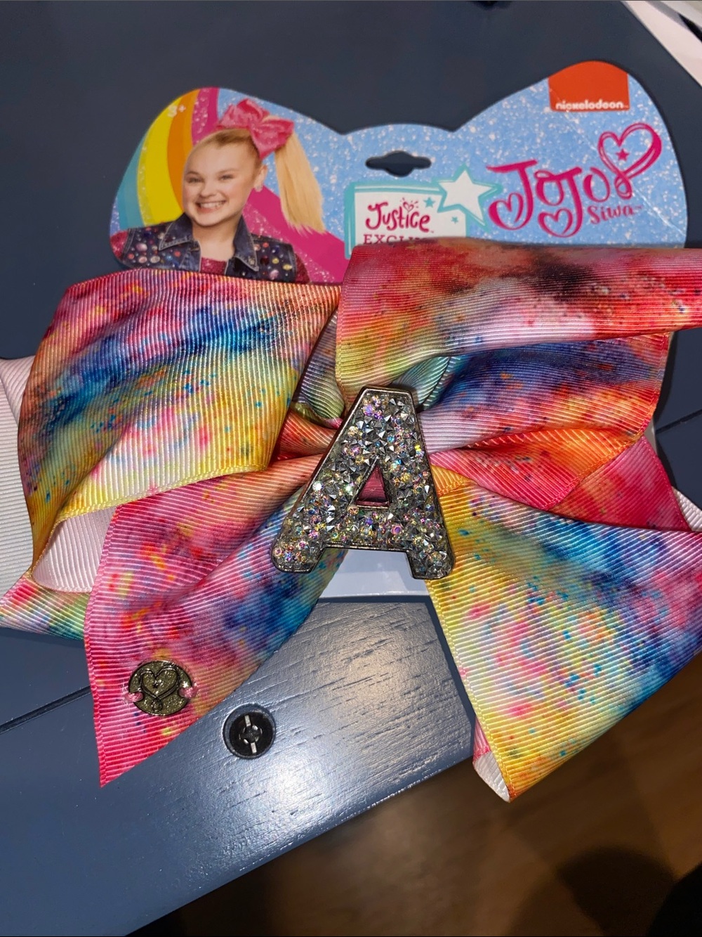 JoJo Siwa Rainbow Tie-Dye Bow with Sparkling 'A' Center